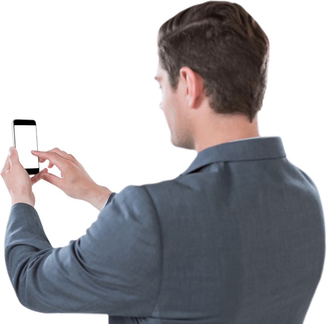 Transparent View of Businessman Typing on Smartphone
