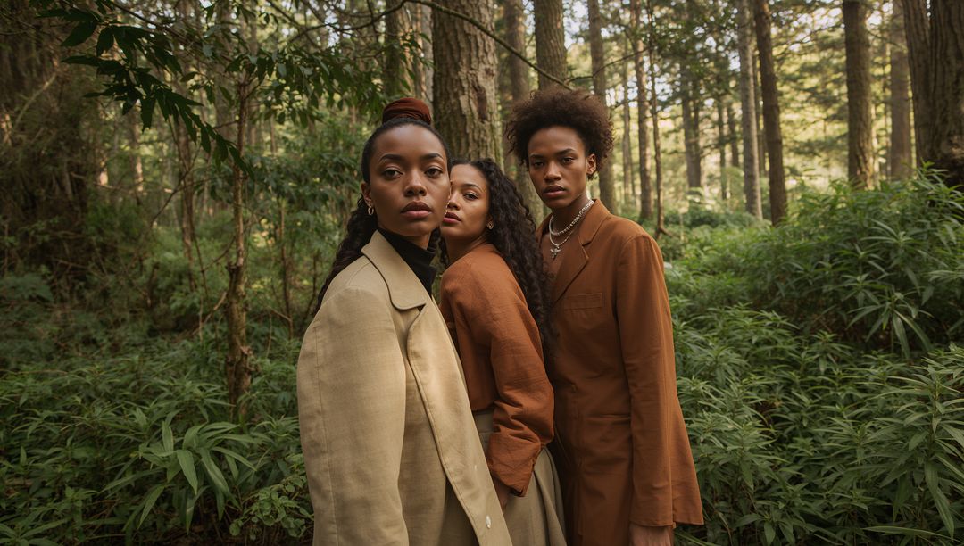 Diverse Women in Earth-Toned Fashion Elegance Outdoors