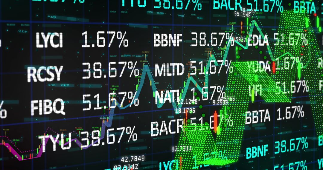 Digital Display of Stock Market Data on Dark Background