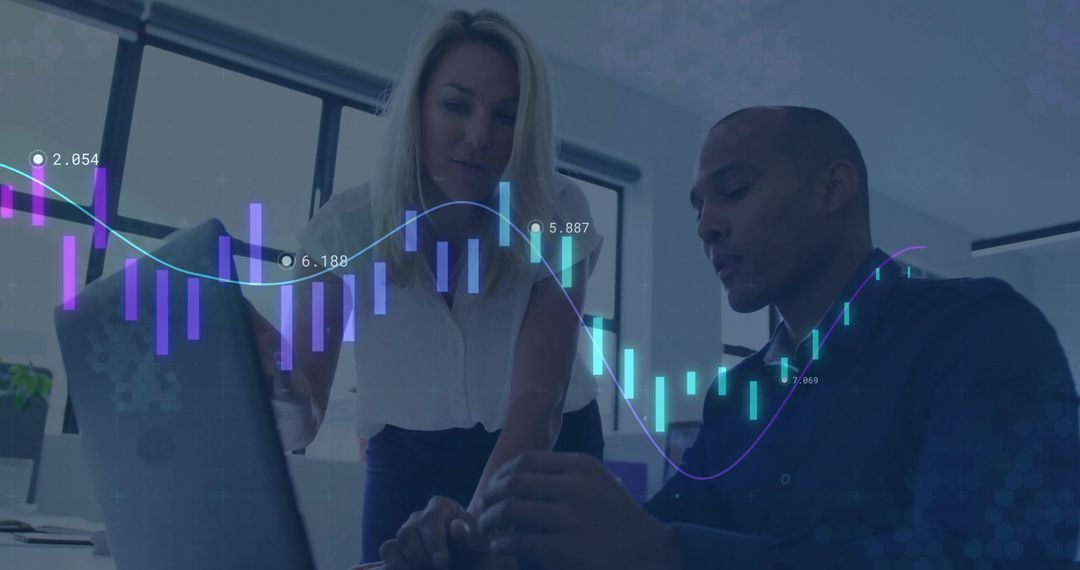 Business Professionals Analyzing Financial Data on Laptop Screen