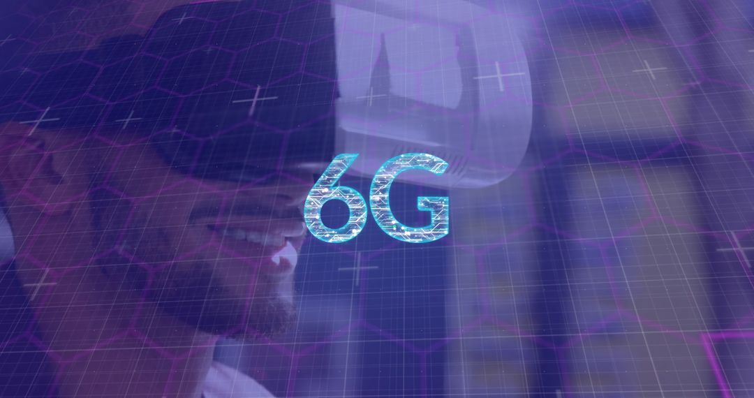 6g text and light trails over hexagonal shapes against man gesturing while wearing vr headset - Free Images, Stock Photos and Pictures on Pikwizard.com