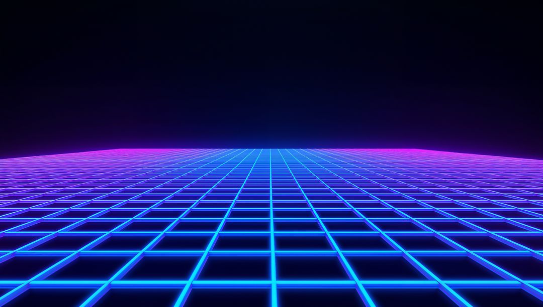 Neon Grid Horizon Receding into Magenta Synthwave Landscape with Retro Futuristic Glow
