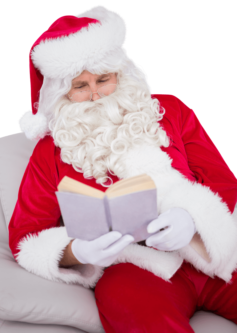 Santa Claus Reading Book With Transparent Background