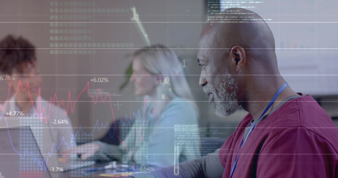 Diverse Medical Team Analyzing Global Data Trends in Modern Office