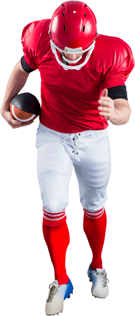 Transparent Football Player in Action Carrying Ball on Field