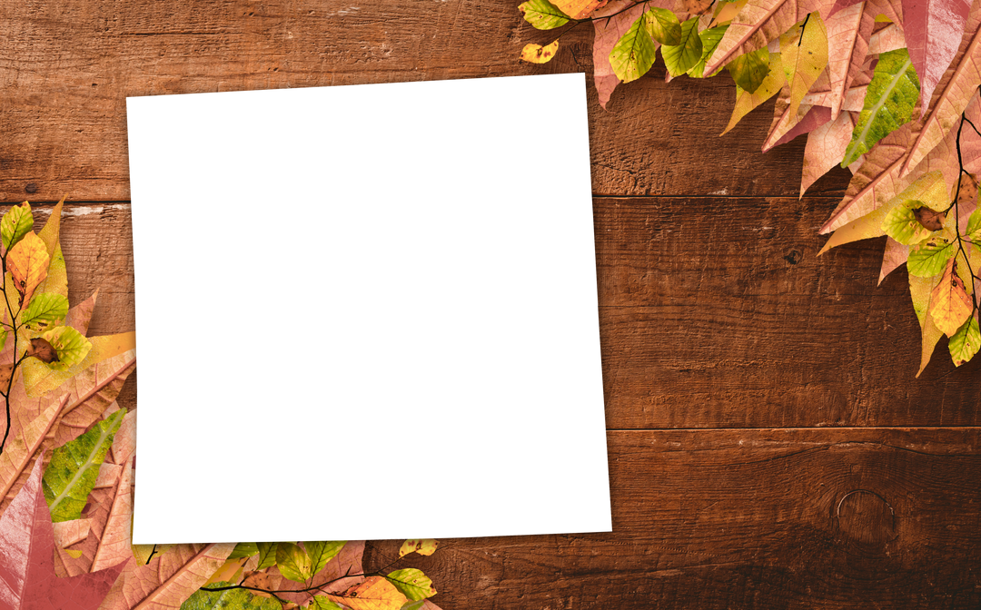 Top View of Transparent Paper on Rustic Table with Autumn Leaves Frame - Download Free Stock Images Pikwizard.com