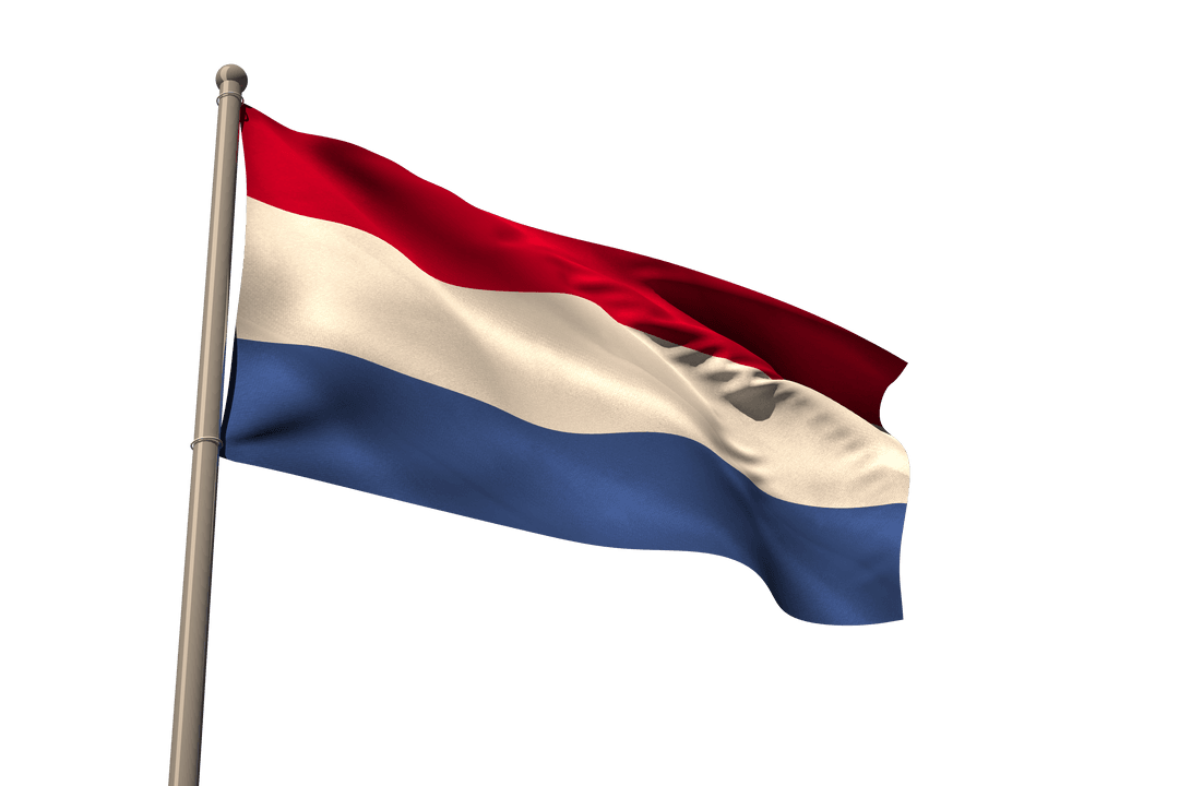 Netherlands National Flag Waving on Transparent Background