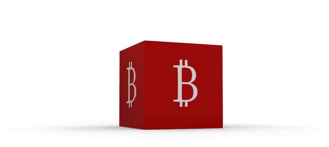Transparent red block with cryptocurrency symbol display