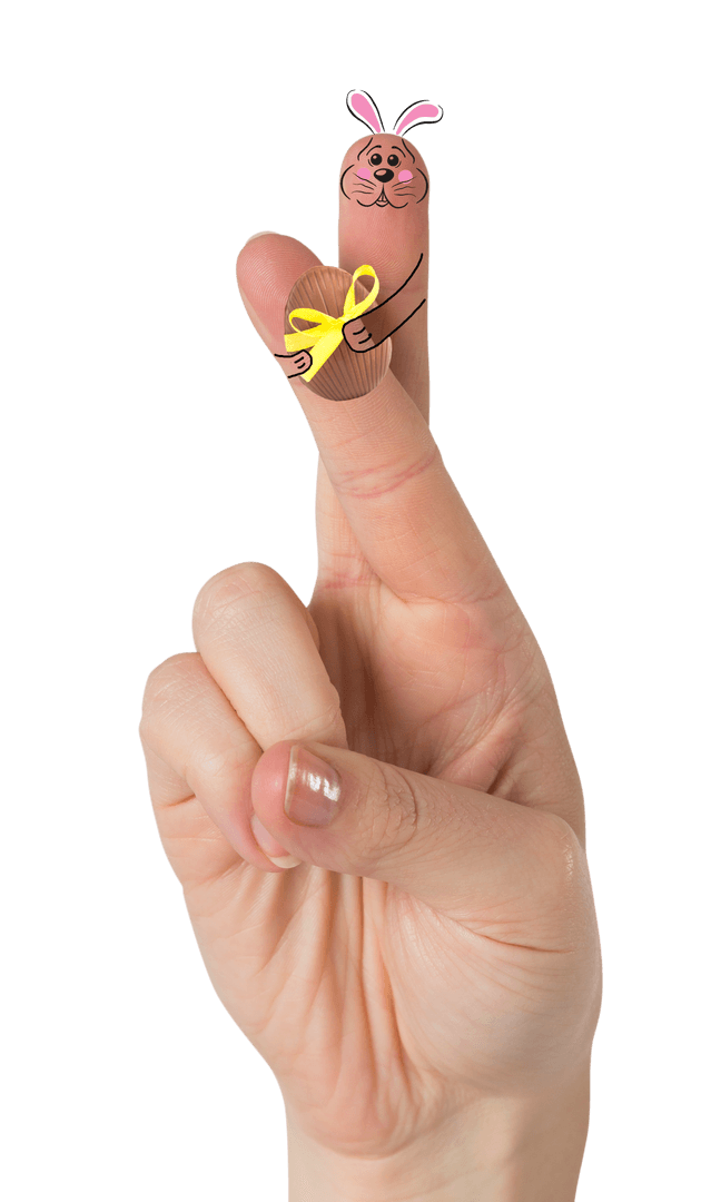 Transparent Hand with Bunny Puppet Giving an Easter Gift