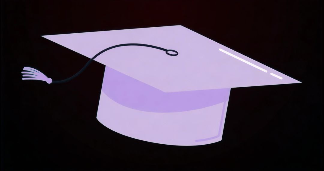 Floating lavender graduation cap with black tassel on dark backdrop for commencement