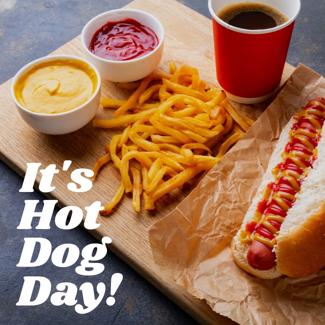 Hot Dog Day Celebration with Delicious Food on Wooden Board - Download Free Stock Templates Pikwizard.com