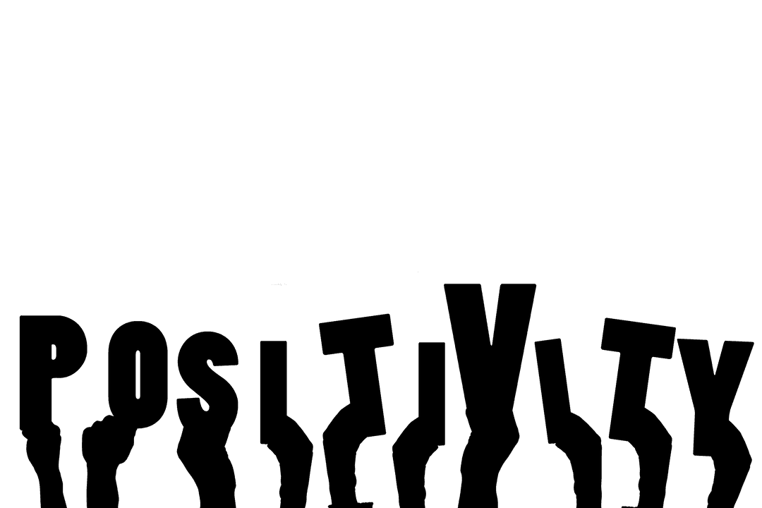 Positivity Text with Open Hands on Transparent Background