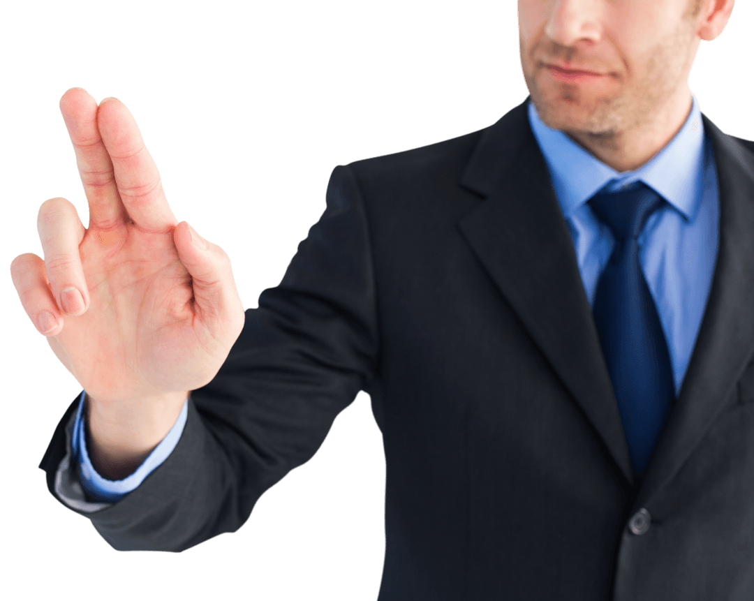 Businessman in Suit Showing Transparent Gesture with Fingers