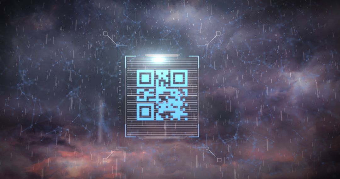 Futuristic QR Code in Digital Sky Scenery