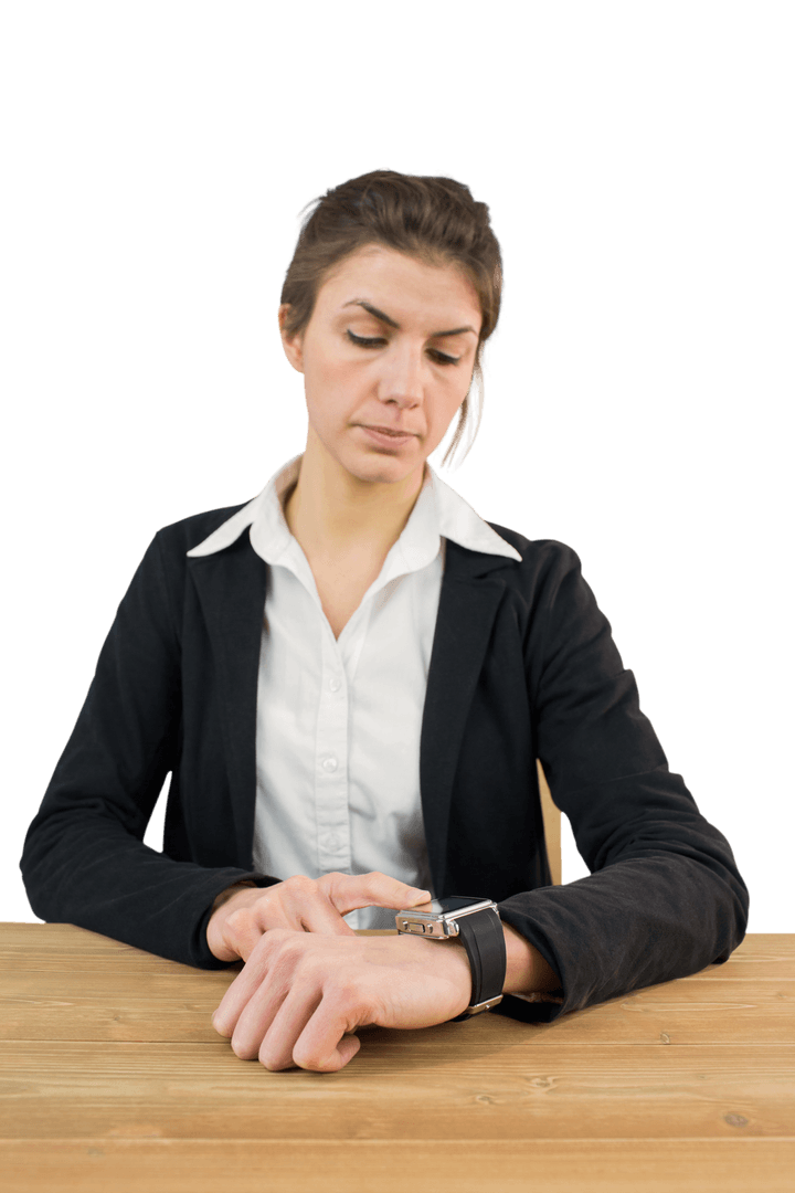 Transparent Businesswoman checking Smartwatch and Waiting