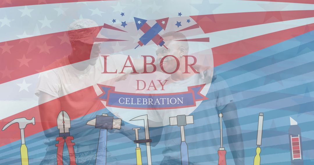 Labor Day Celebration with Diverse Workers and Patriotic Flag