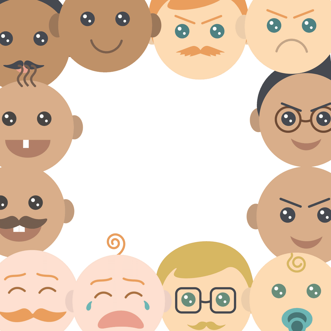 Transparent Frame of Diverse Cartoon Faces with Varied Expressions