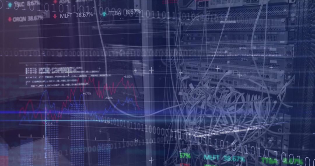 Binary Code and Stock Market Data on Server Background