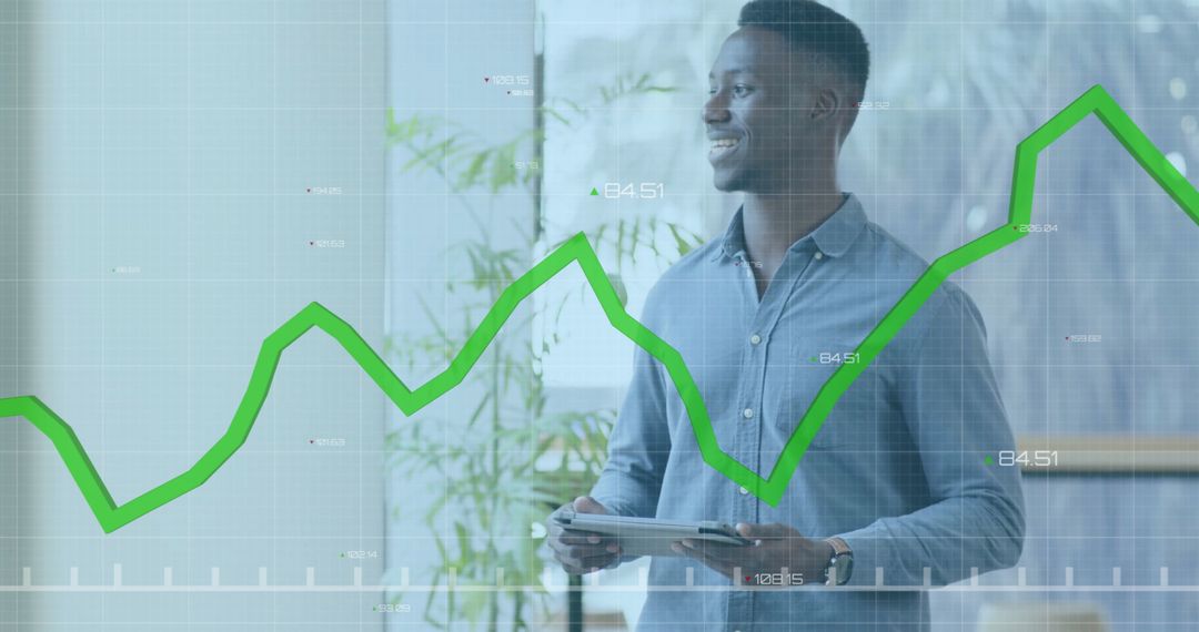 Business Professional with Financial Growth Graph in Modern Office