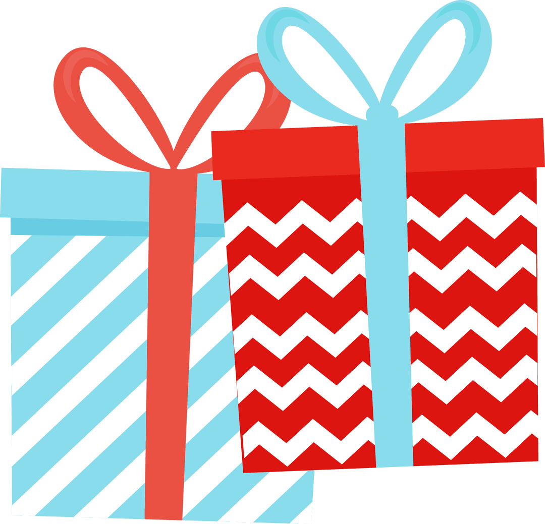 Transparent Background Flat Design Gift Boxes with Stripes and Zigzag Patterns