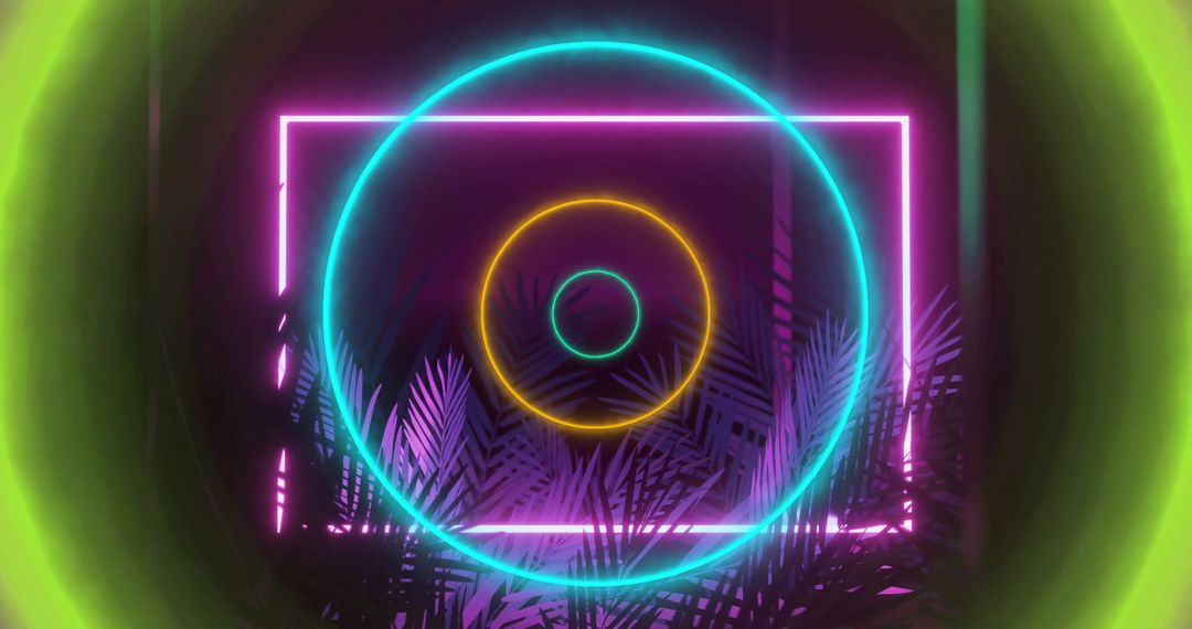 Futuristic Neon Geometric Art with Palm Silhouettes