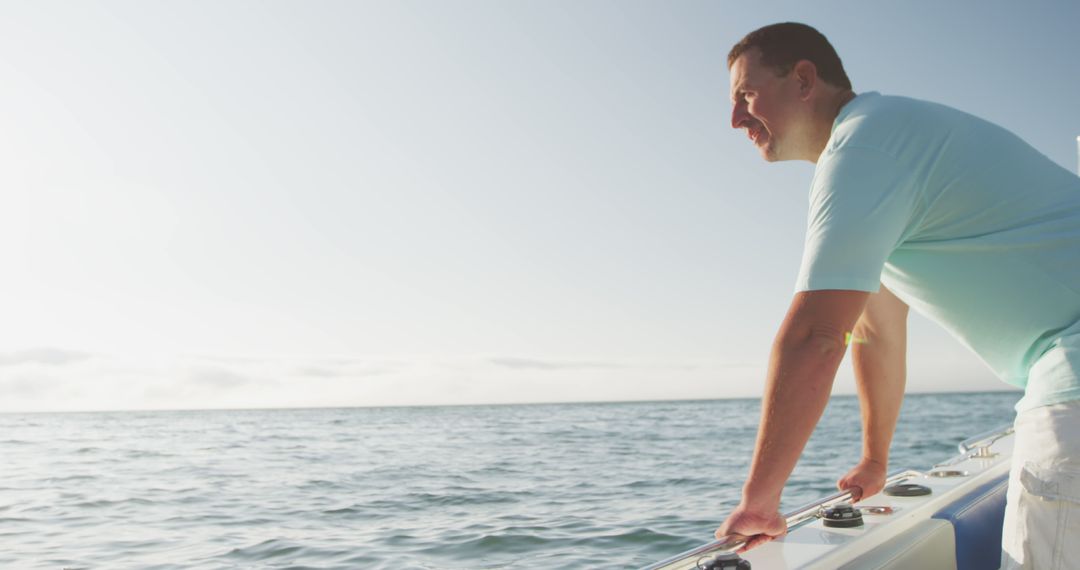 Man Enjoying Leisure Boat Ride on Calm Sea - Free Images, Stock Photos and Pictures on Pikwizard.com