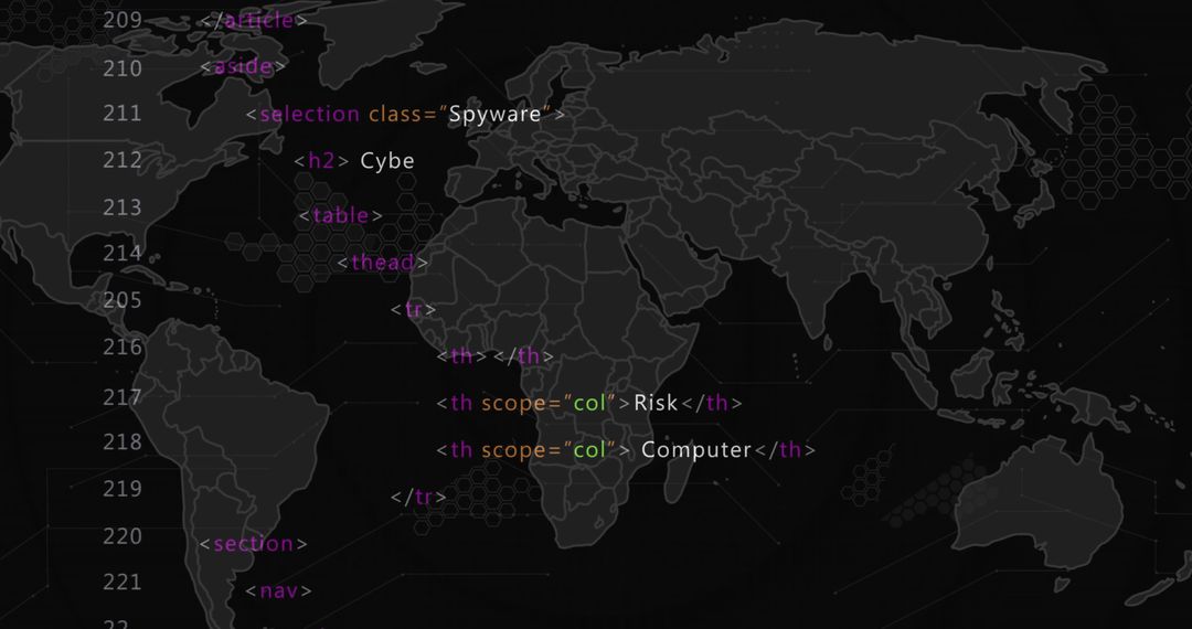 global cybersecurity concept with programming language and world map - Free Images, Stock Photos and Pictures on Pikwizard.com