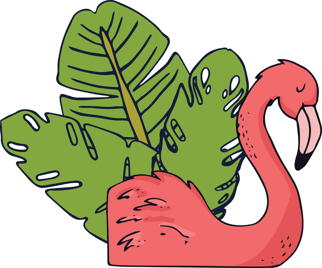 Transparent Vector Flamingo With Fanned Tropical Leaf Background