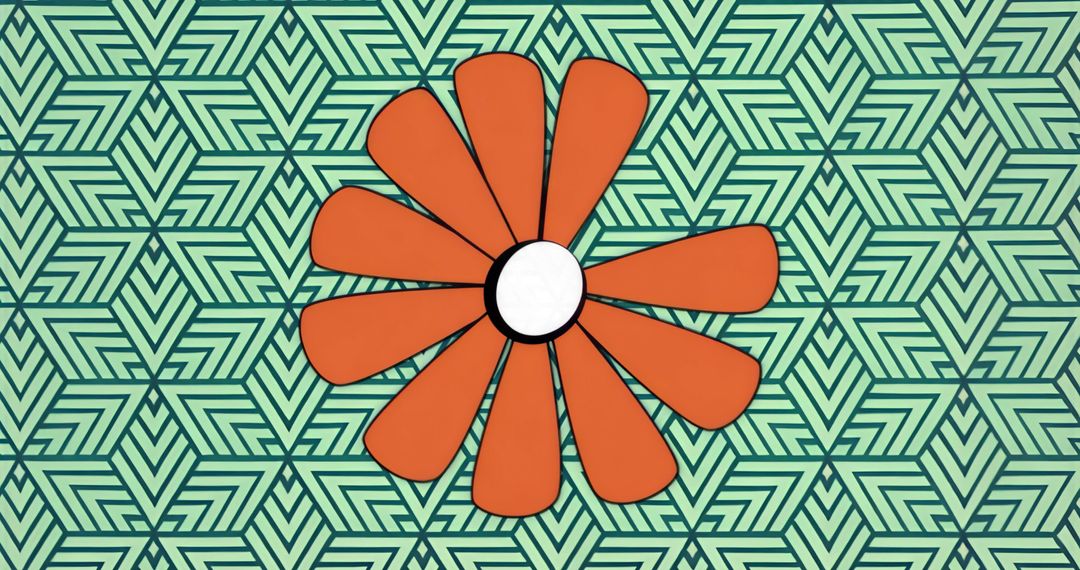 Featuring Orange Flower Graphic Centering on Mint Green and Teal Geometric Pattern Bold Decorative