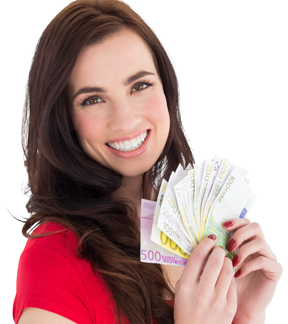 Happy Brunette Woman Holding Cash Money, Pure Joy And Financial Success - Download Free Stock Images Pikwizard.com