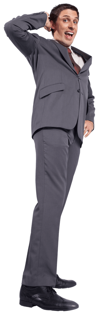 Caucasian Businessman Thinking in Gray Suit on Transparent Background