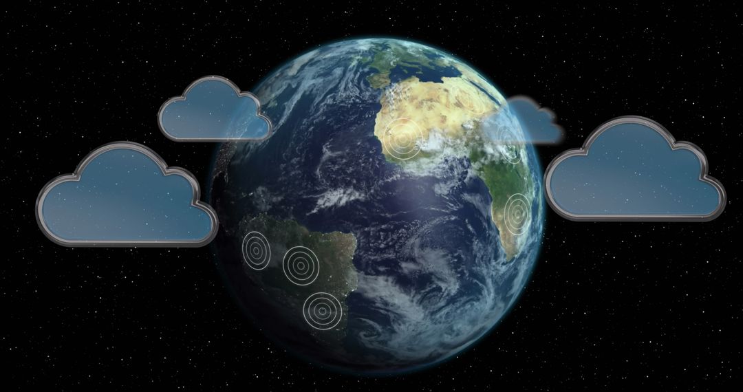 Earth with Weather Icons Illustrating Global Meteorological Patterns