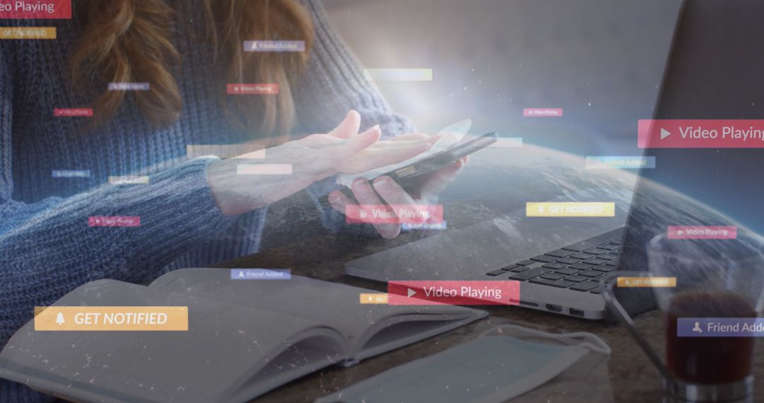 Woman Navigating Social Media Notifications on Smartphone