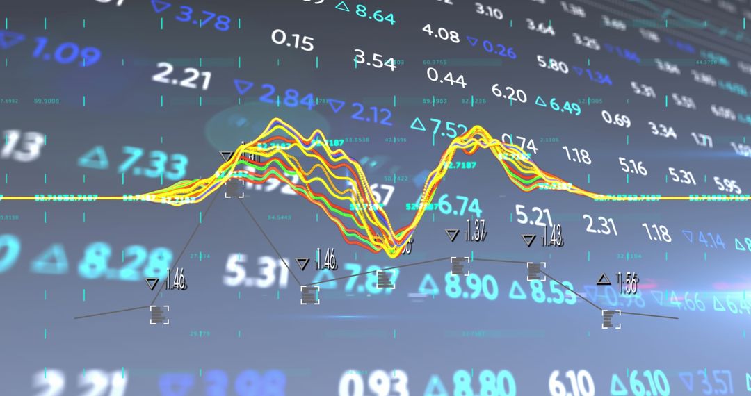 Colorful Changing Data Graph with Numeric Markers on Technology Background
