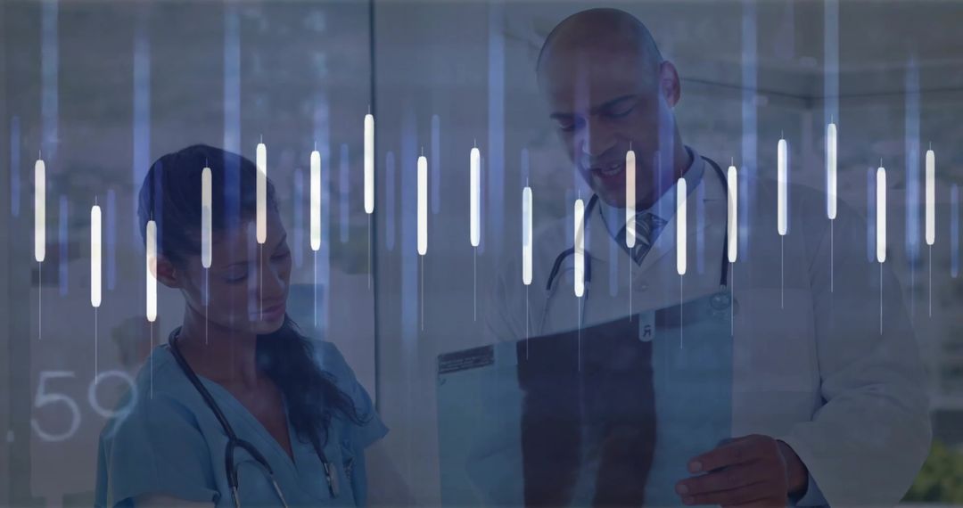 Doctors Analyzing X-Ray with Digital Technology Interface