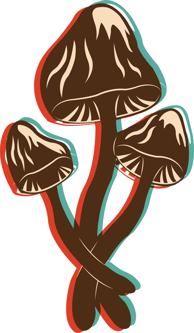 Vibrant Pop-Art Hand Drawn Mushroom Illustration on Transparent Background