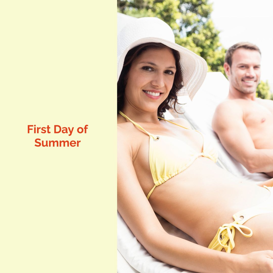 Couple Relaxing on Sun Loungers Enjoying the First Day of Summer