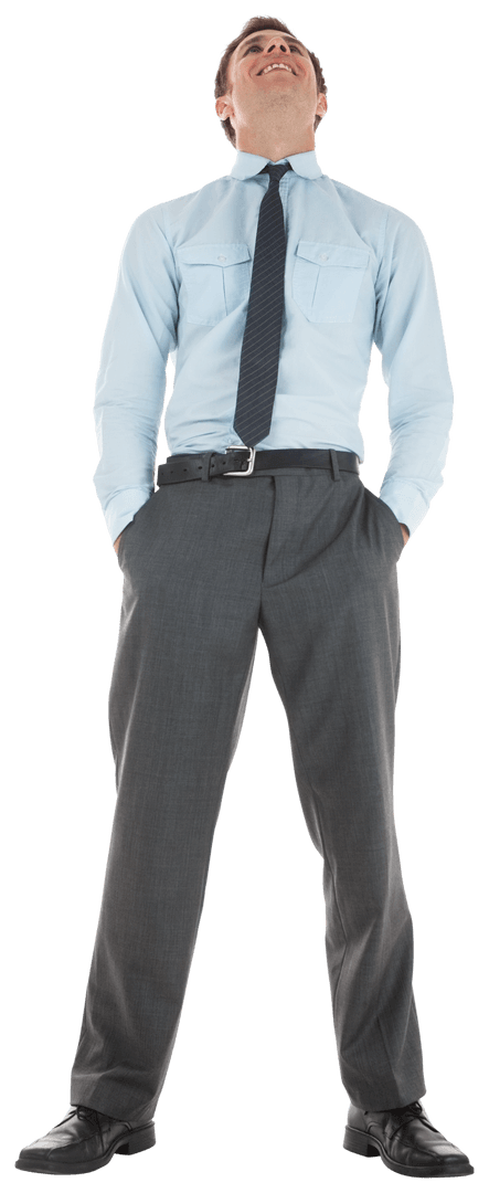 Confident Businessman Standing with Transparent Arm Poses