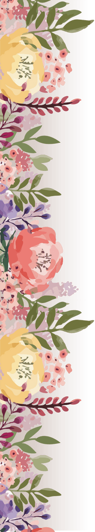 Elegant Vertical Floral Border on Transparent Background in Pastel Tones