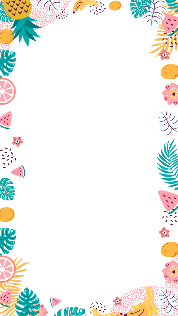 Vibrant Tropical Fruit and Leaves Border on Transparent Background