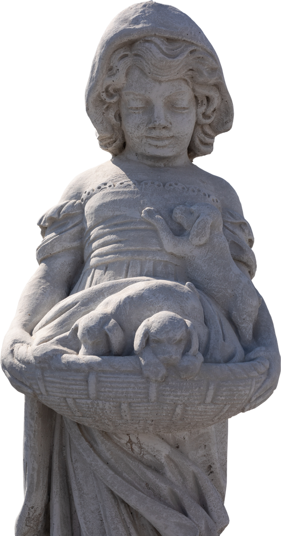 Transparent Stone Sculpture of Girl Holding Basket with Puppies, Ancient Design - Download Free Stock Images Pikwizard.com