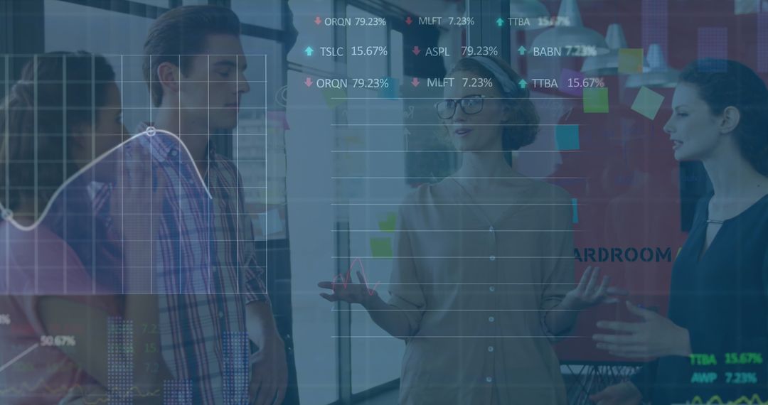 Financial Data with Diverse Team in Modern Workspace