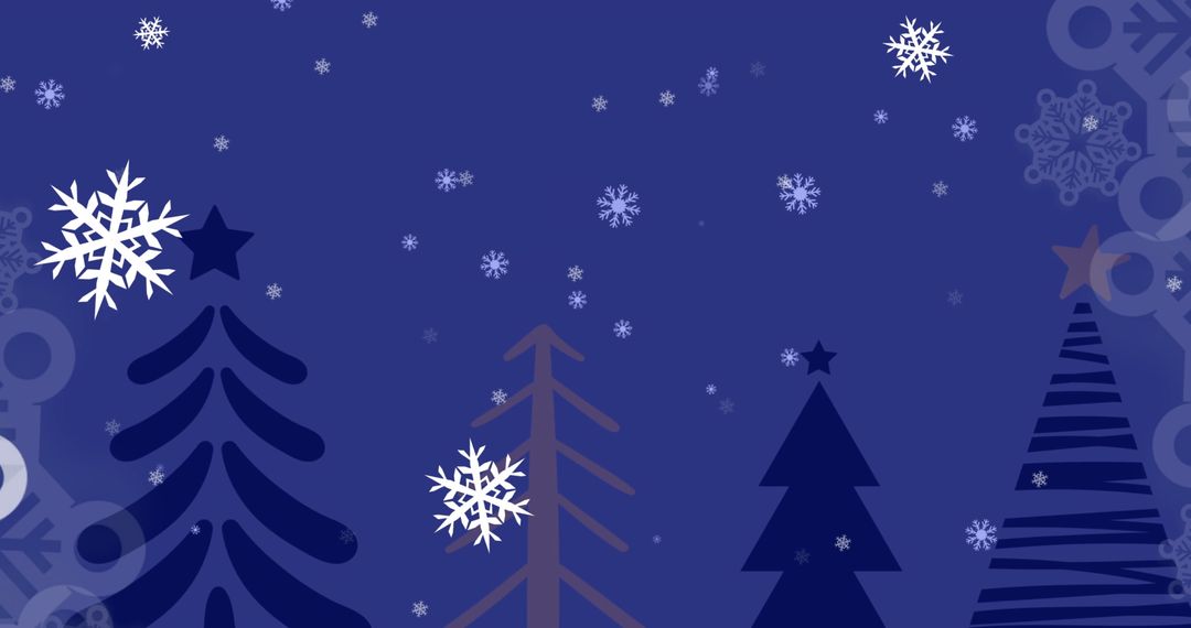 Winter Night with Falling Snowflakes and Stylized Trees
