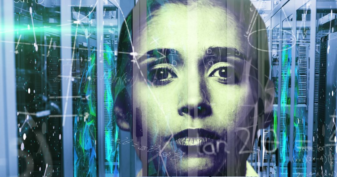 Futuristic Portrait Overlapping Data and Technology Concepts