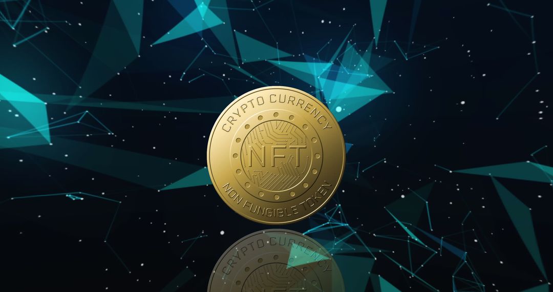 Golden Cryptocurrency NFT Concept with Abstract Network Background