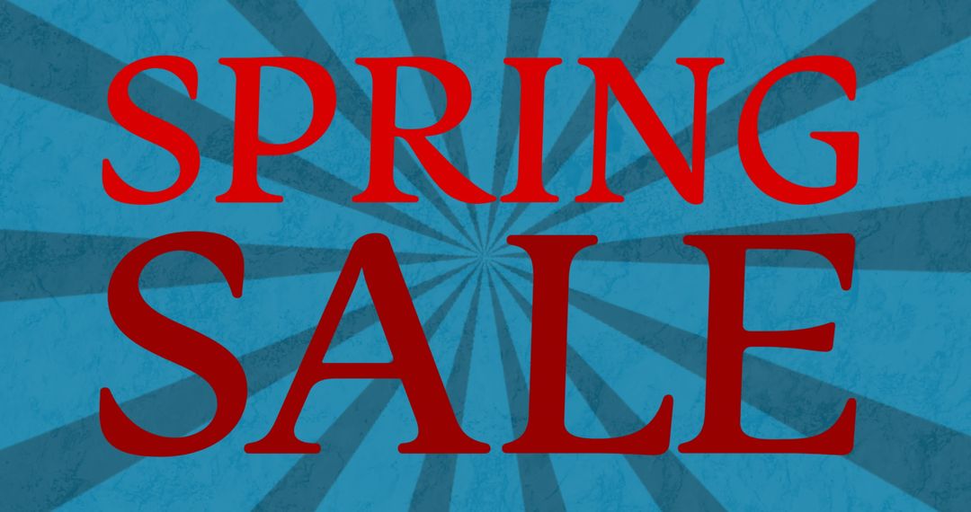 Spring Sale Red Text on Blue Spinning Background