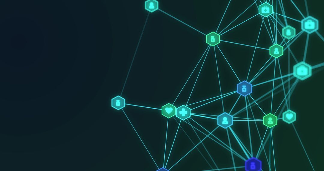 Digital Network Connections with Iconography on Green Background
