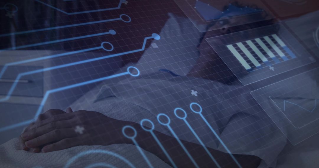 Senior Female Patient with Holographic Health Interface Overlay