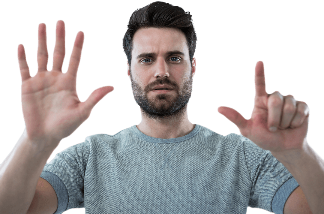 Man gesturing countdown with transparent background