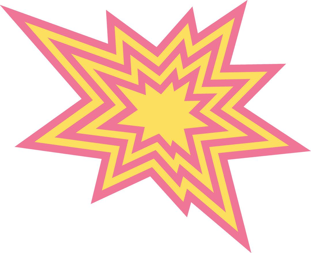 Pink and Yellow Starburst Explosion on Transparent Comic Style